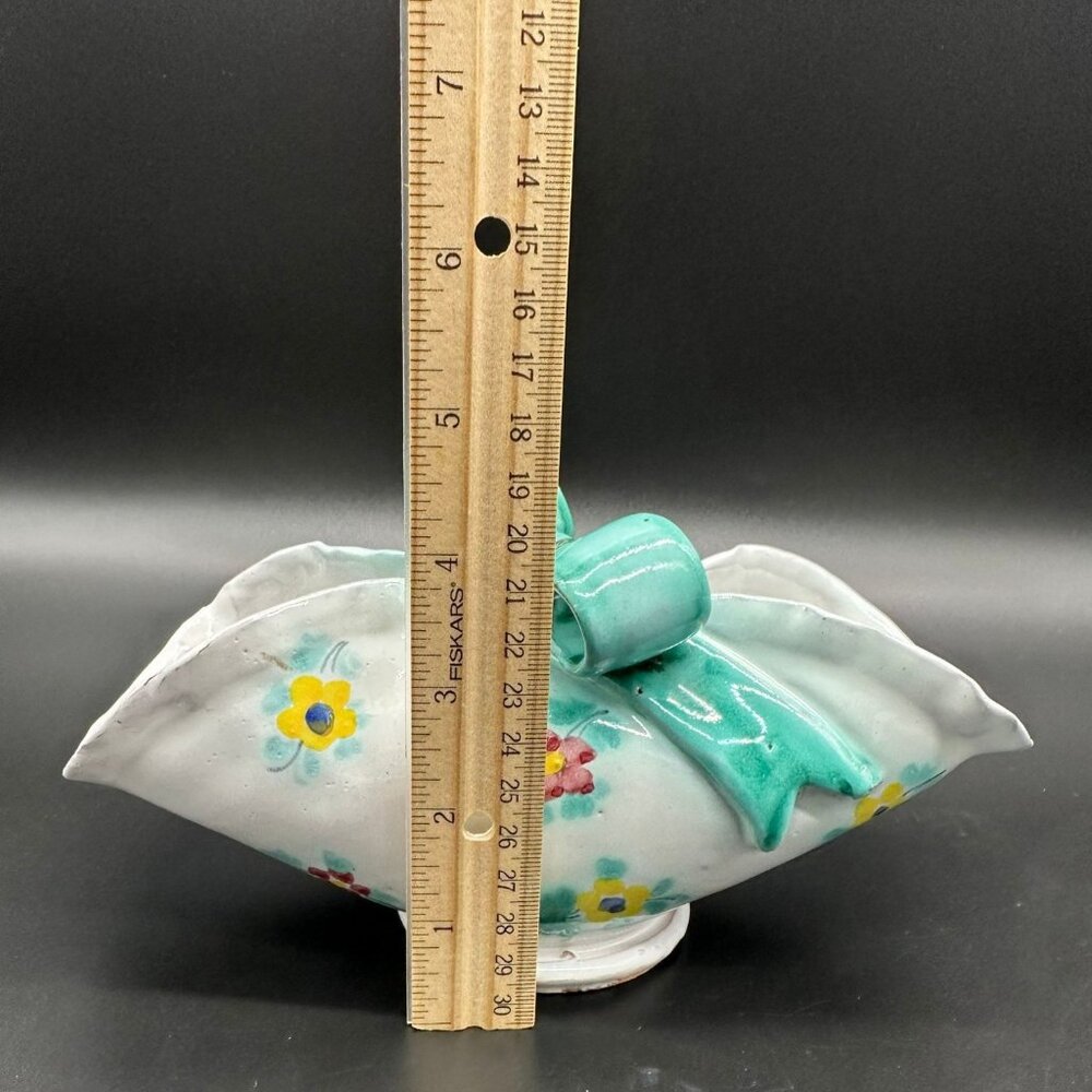 Vintage Italian Pottery Basket Dish Hand Painted Bow Flowers Cottagecore Floral - Picture 10 of 10